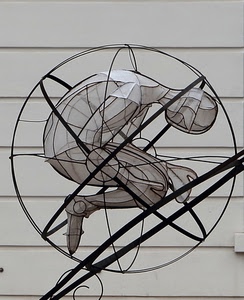 cerchio, uomo, figura, cerchi, curve, sfera, arte, bianco, bianconero, manichino, statua, ferro, moderna, nero, righe, scultura, linee, testa