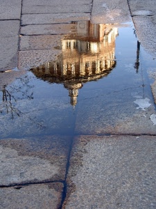 acqua, riflesso, pozzanghera, chiesa, pietre, cupola, selciato, lastricato